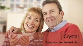  Presentation with older couple - Presentation design enhanced with older wedding - portrait mature couple relaxing background and a red colored foreground