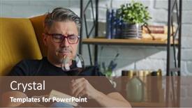  Presentation with wine book - Slide deck having older-white-man-in-glasses background and a violet colored foreground