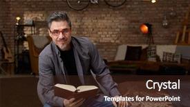  Presentation with feather and old book - Slide set consisting of older white man reading book background and a tawny brown colored foreground