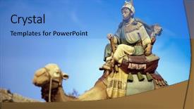  Presentation with three king - Cool new PPT theme with older wise king with dromedary backdrop and a teal colored foreground