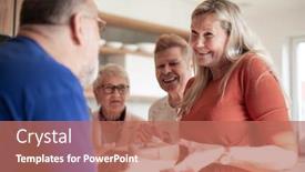  Presentation with older woman - Presentation theme featuring older-woman-accepting-a-gift background and a coral colored foreground