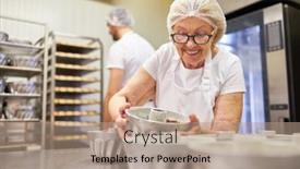  Presentation with older woman - Presentation design consisting of older-woman-as-a-baker background and a coral colored foreground