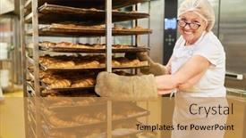  Presentation with older woman - Presentation consisting of older-woman-as-a-baker background and a coral colored foreground