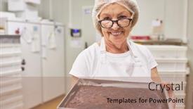 Presentation with older woman - Presentation theme with older-woman-baker-with-experience background and a coral colored foreground