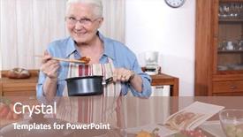  Presentation with older woman - Colorful PPT layouts enhanced with older woman cooking a meal backdrop and a coral colored foreground