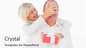  Presentation with older woman - Colorful PPT theme enhanced with older woman covering her partners backdrop and a white colored foreground