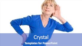  Presentation with older woman - Colorful theme enhanced with deaf people - older woman hearing isolated backdrop and a cobalt blue colored foreground