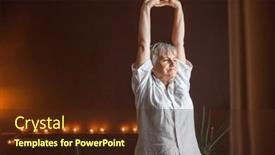  Presentation with stretch - Theme consisting of older-woman-standing-near-bed background and a tawny brown colored foreground