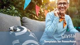  Presentation with older woman - Amazing slides having older-woman-talking-with-cell backdrop and a teal colored foreground