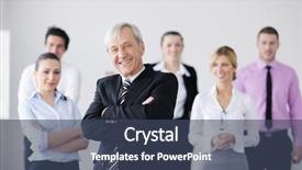  Presentation with team meeting - Slide deck with older workers - business people team background and a ocean colored foreground