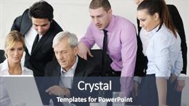  Presentation with light and people - Presentation design featuring older workers - business people team background and a ocean colored foreground