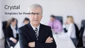  Presentation with team meeting - PPT theme featuring older workers - business people team background and a  colored foreground