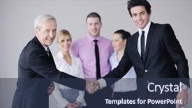  Presentation with light and people - Slide deck having older workers - business people team background and a  colored foreground