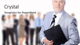  Presentation with professor - Cool new PPT theme with older workers - closeup portrait of a senior backdrop and a white colored foreground