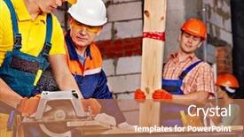  Presentation with group of diverse people - Cool new slide deck with older workers - happy group people builder backdrop and a coral colored foreground