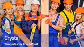 Presentation with builder - Beautiful slides featuring older workers - happy group people in builder backdrop and a navy blue colored foreground