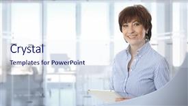  Presentation with brain computer interface - Presentation theme consisting of older workers - mid-adult businesswoman using tablet computer background and a sky blue colored foreground