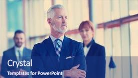  Presentation with team group - Audience pleasing slide set consisting of older workers - senior businessman with his team backdrop and a navy blue colored foreground