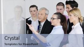  Presentation with board meeting - Presentation theme with older workers - senior male business man giving background and a  colored foreground