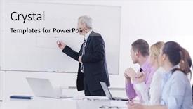  Presentation with board meeting - PPT theme with older workers - senior male business man giving background and a white colored foreground