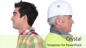  Presentation with young students working in groups - Beautiful theme featuring older workers and young workers backdrop and a blonde colored foreground