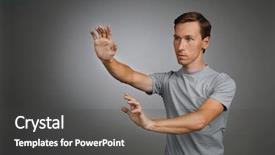  Presentation with transparent screen - Beautiful slide deck featuring oled - man working with transparent virtual backdrop and a dark gray colored foreground