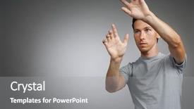  Presentation with oled - Beautiful slides featuring oled - man working with transparent virtual backdrop and a gray colored foreground