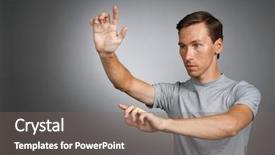  Presentation with transparent screen - Cool new PPT layouts with oled - man working with transparent virtual backdrop and a gray colored foreground