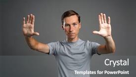  Presentation with transparent screen - Beautiful slide set featuring oled - man working with transparent virtual backdrop and a gray colored foreground