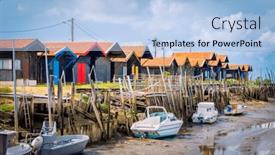  Presentation with fishing boat - Presentation design having oleron-island-in-france-fishing background and a light blue colored foreground