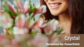  Presentation with smell - Slide set enhanced with olfaction - close-up of smiling female enjoying background and a coral colored foreground