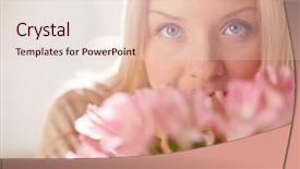  Presentation with pink flowers - Slide deck having olfaction - portrait of lovely lady looking background and a lemonade colored foreground