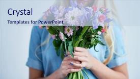  Presentation with floral - Presentation having olfaction - young female smelling fresh floral background and a sky blue colored foreground