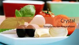  Presentation with free food additives - Amazing PPT theme having olice - mozzarella and fresh cherry tomatoes backdrop and a  colored foreground