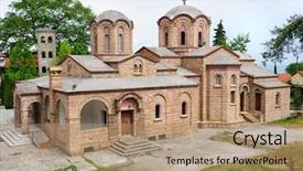  Presentation with ancient greece and rome - Colorful PPT layouts enhanced with olimpic - saint dionysios monastery greece backdrop and a coral colored foreground