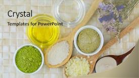  Presentation with coconut product - Colorful slide deck enhanced with olive flower - australian clay powder organic coconut backdrop and a mint green colored foreground