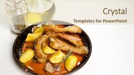  Presentation with pork rib - Slide set consisting of olive mill - roasted pork ribs with baked background and a  colored foreground