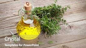  Presentation with olive oil and berries - Presentation featuring olive oil and fresh garden background and a coral colored foreground