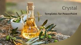  Presentation with olive oil - PPT theme enhanced with olive-oil-and-olive-berries background and a coral colored foreground