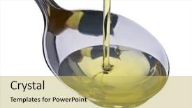  Presentation with edible oil - Audience pleasing PPT layouts consisting of olive oil and spoon isolated backdrop and a yellow colored foreground