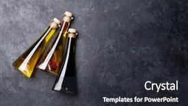  Presentation with olive oil - Audience pleasing PPT layouts consisting of olive oil and vinegar bottles backdrop and a dark gray colored foreground