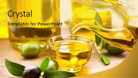  Presentation with olive oil bottle - Presentation theme consisting of olive oil bottle pouring virgin background and a gold colored foreground