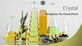  Presentation with olive branch - PPT theme having olive-oil-bottles-olive-branch background and a white colored foreground