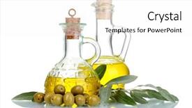  Presentation with olive oil - Slide deck with olive oil in jars and olives isolated on white background and a white colored foreground