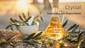  Presentation with olive branch - Presentation design consisting of olive-oil-in-the-bottle background and a coral colored foreground
