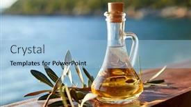  Presentation with olive oil bottle - Presentation featuring olive-oil-in-the-bottle background and a light blue colored foreground