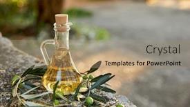  Presentation with olive oil bottle - Presentation with olive-oil-in-the-bottle background and a coral colored foreground