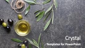  Presentation with olive oil - Beautiful PPT theme featuring glass bowl with olive oil backdrop and a gray colored foreground