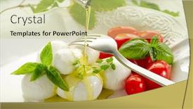  Presentation with olive oil - Amazing PPT layouts having olive oil over mozzarella and tomatoes backdrop and a soft green colored foreground