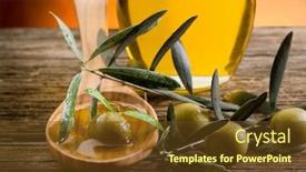  Presentation with olive oil - Amazing slide deck having olive oil over wood spoon backdrop and a tawny brown colored foreground